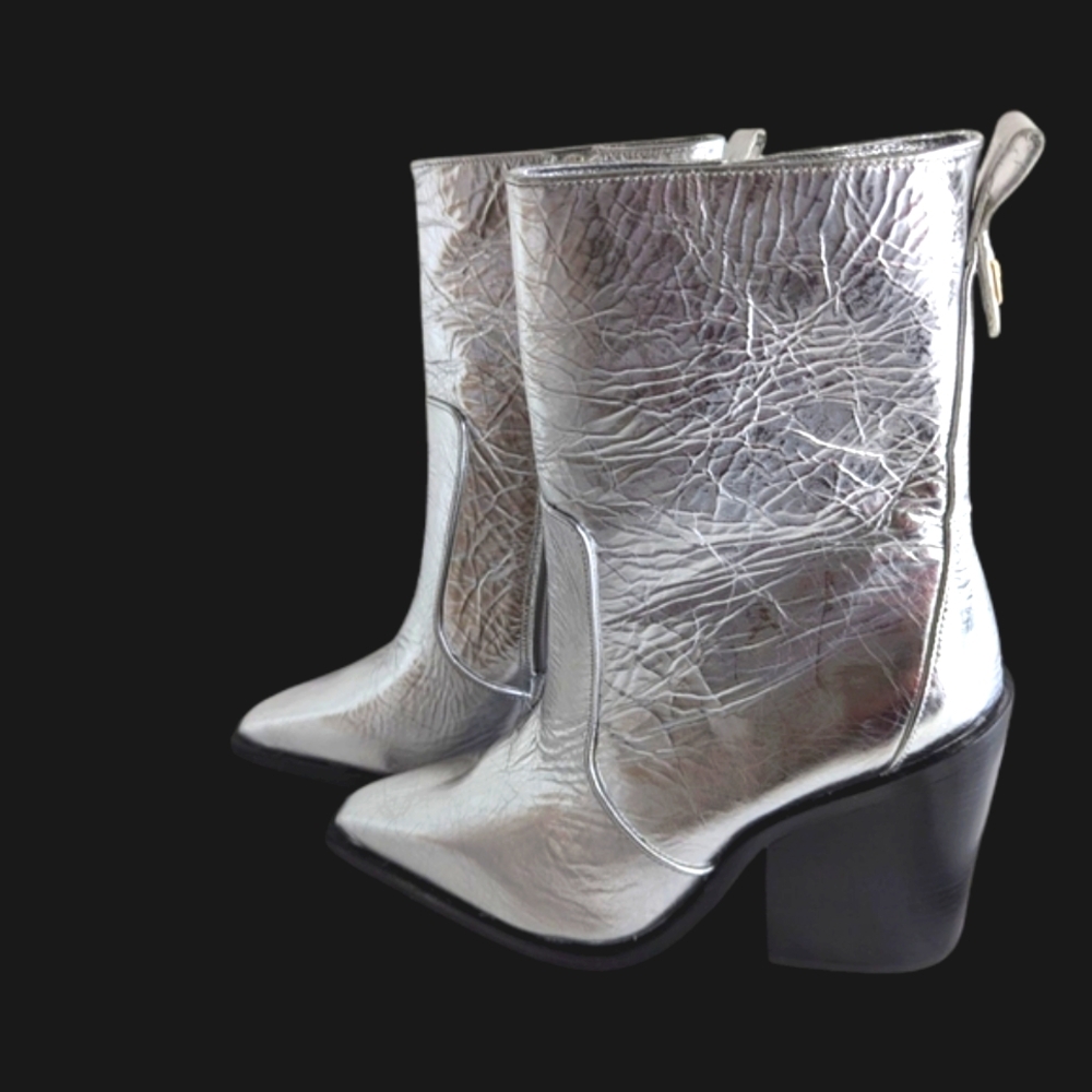 LARROUDE JAMES CRINKLED SILVER METALLIC Ankle Boots... Size 6 - Picture 5 of 11